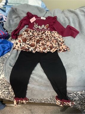 Mud Pie Girls' Maroon Football Ruffle Matching Set